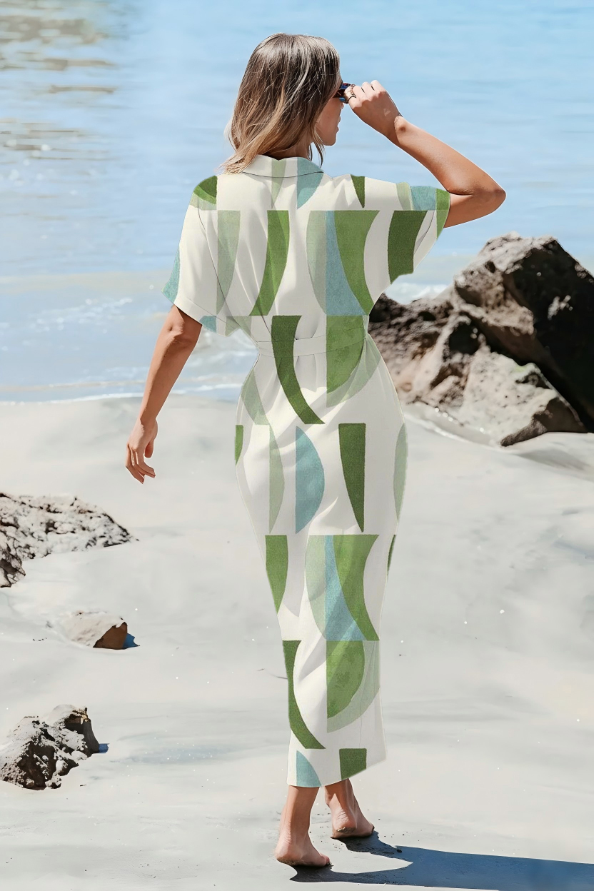 Sage Leaf Geo Wrap Maxi Dress