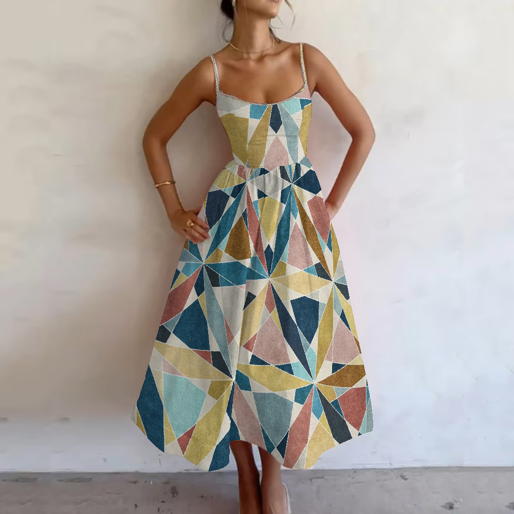 Women's Pastel Starburst Printed Slip Dress