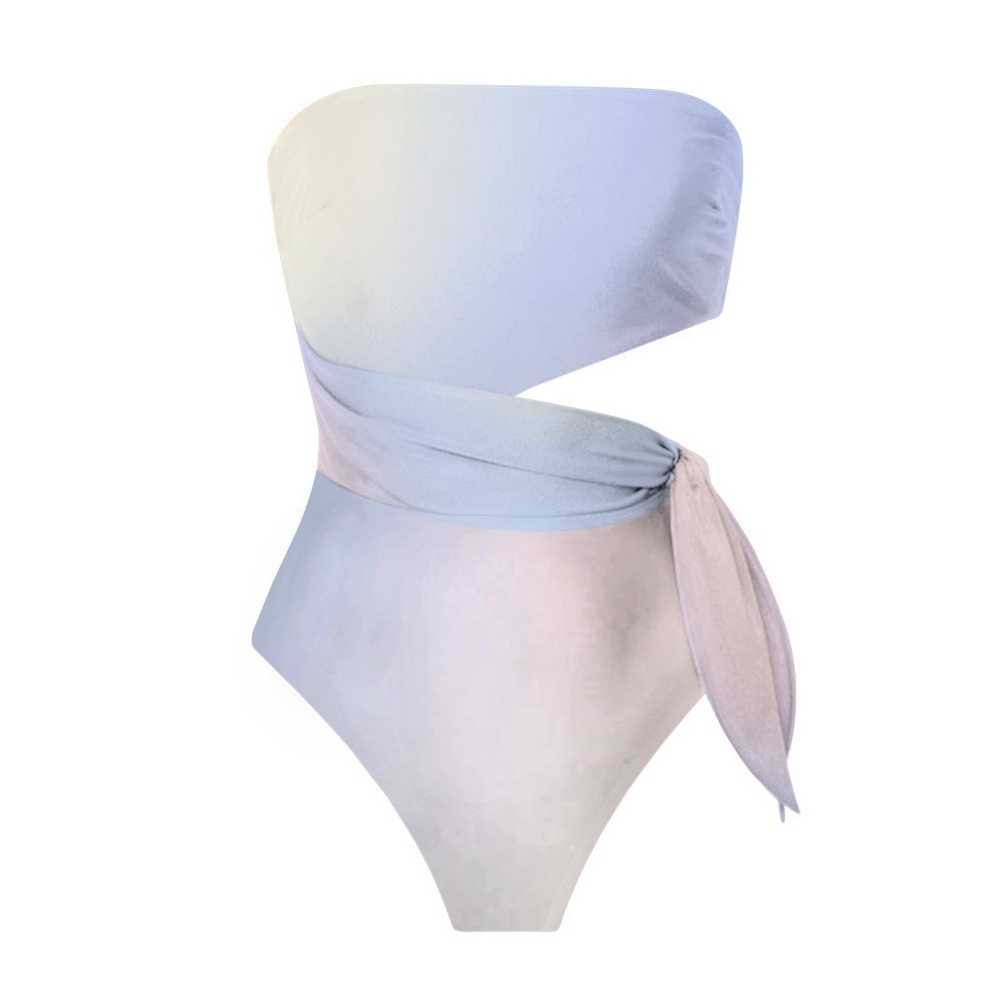 Elegant Gradient Side Knot Detail One-Piece Swimsuit and Sarong Skirt