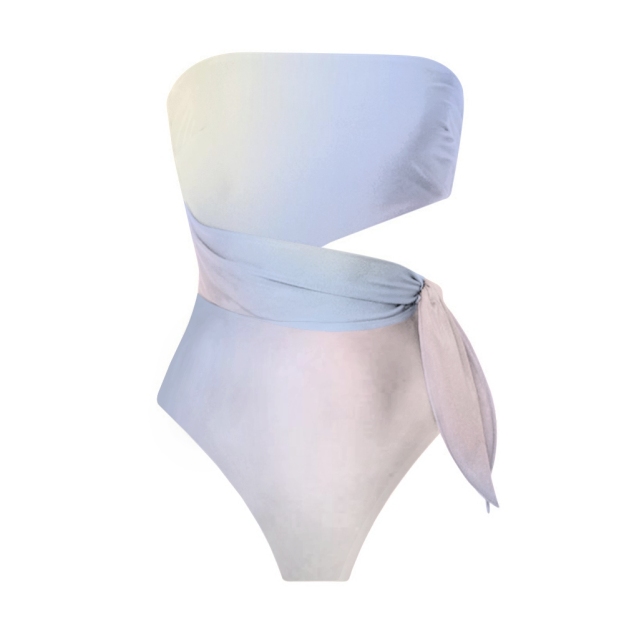 Elegant Gradient Side Knot Detail One-Piece Swimsuit and Sarong Skirt