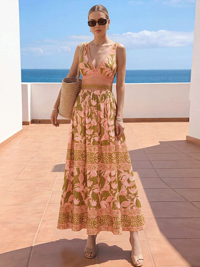 Tropical Floral One-Piece with Wide-Leg Pants and Skirt Set