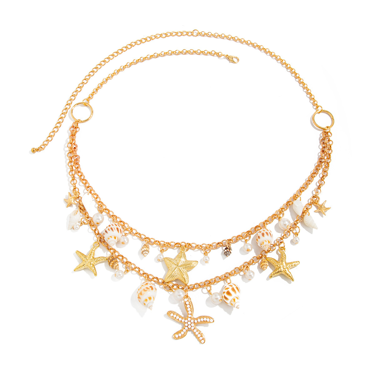 Ocean Style Layered Gold Waist Chain Shell and Starfish Pendant Summer Beach Jewelry for Women