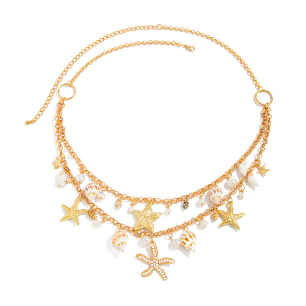 Ocean Style Layered Gold Waist Chain Shell and Starfish Pendant Summer Beach Jewelry for Women