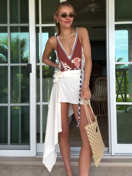 Soleil D'Amour printed swimsuit and Swim skirt