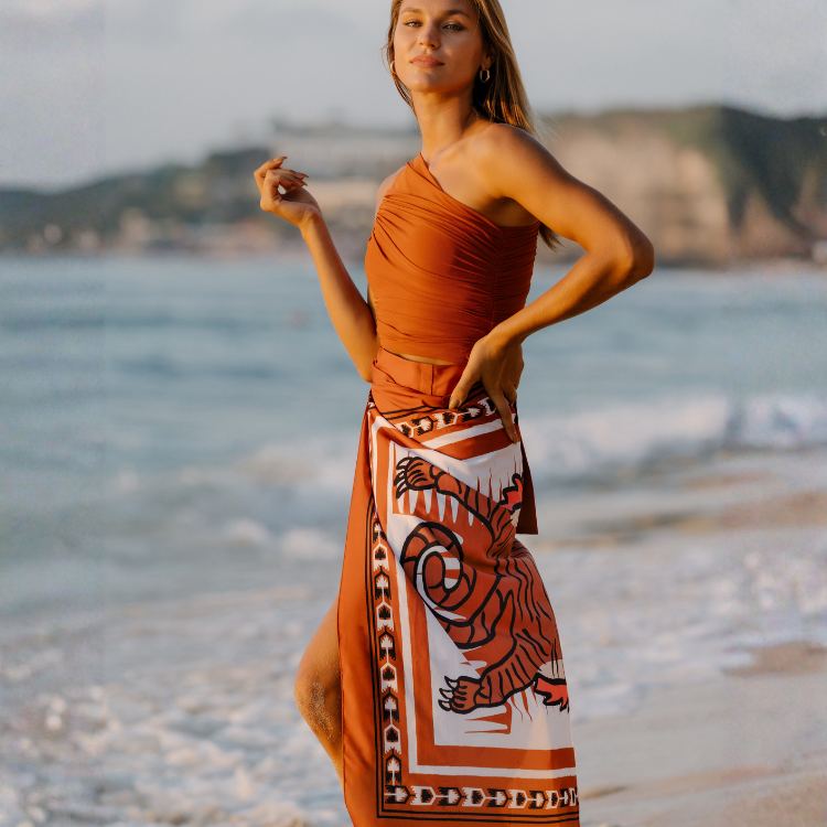 Single-Shoulder Ruffled Bikini Swimsuit And Sarong