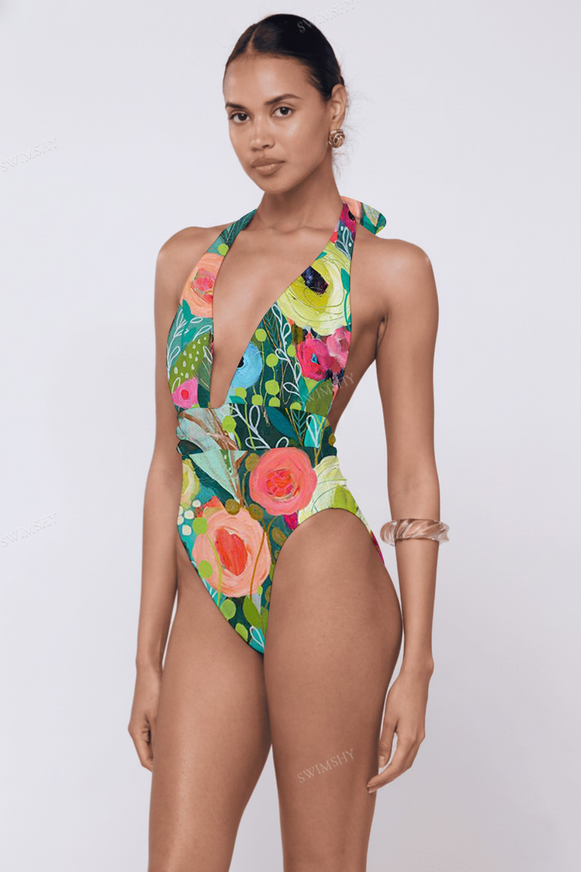 Tropical Garden Halter One-Piece
