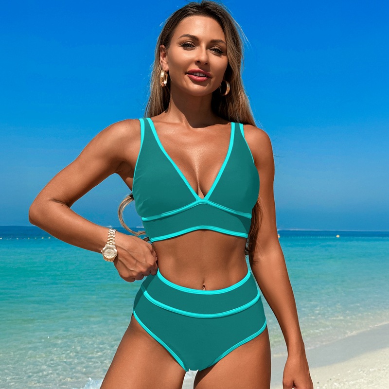 Women's Solid Color Ruching Bikini Set - Sporty Two-Piece Swimsuit