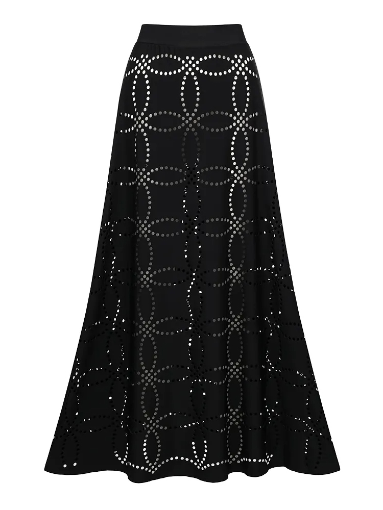 Underwired Black Ruffle Laser Cutting Flower Swimsuit and Skirt