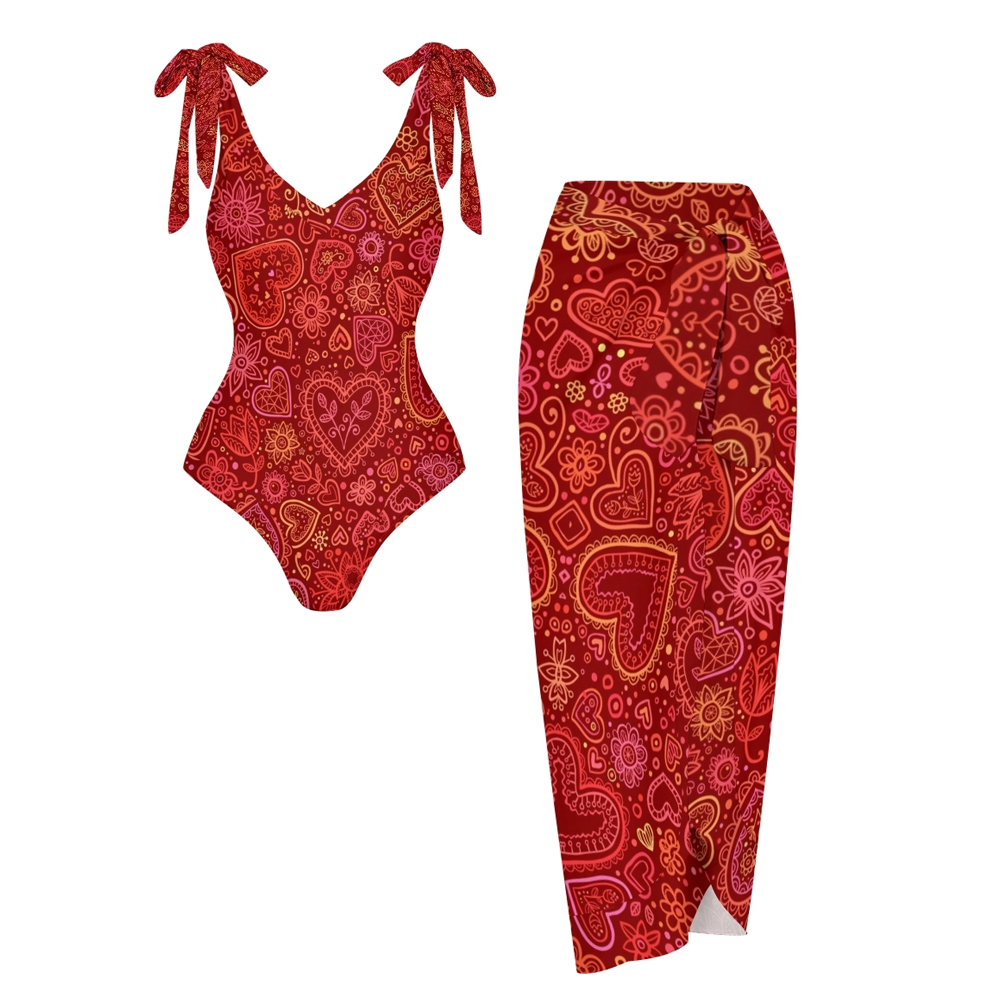Heart Print One Piece Set 