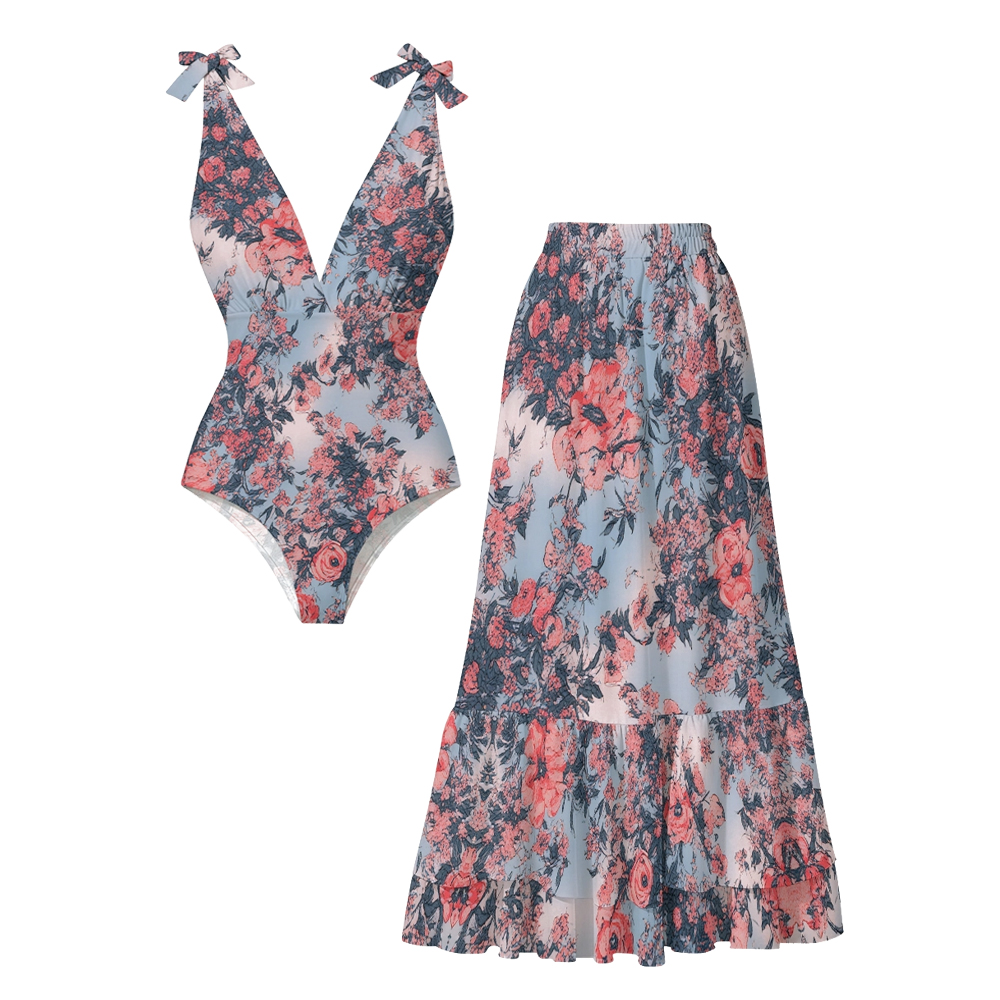 Vintage Floral Print One-Piece Set