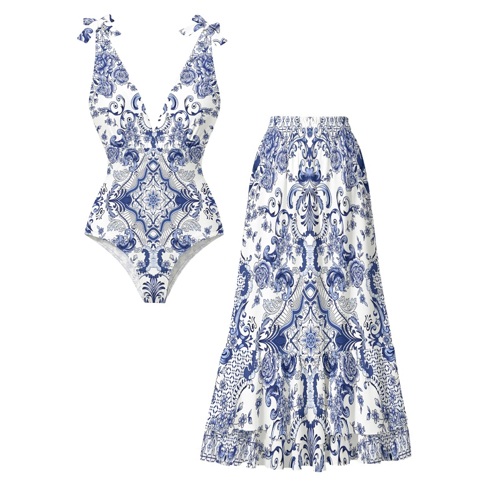 Tile Inspired Porcelain Floral One-Piece Set