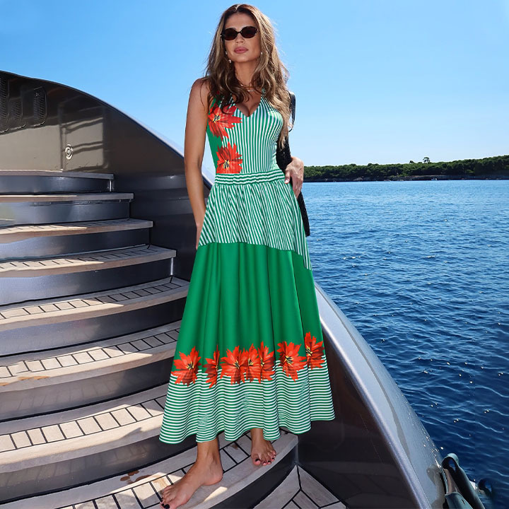 Stripe & Floral One-Piece Set