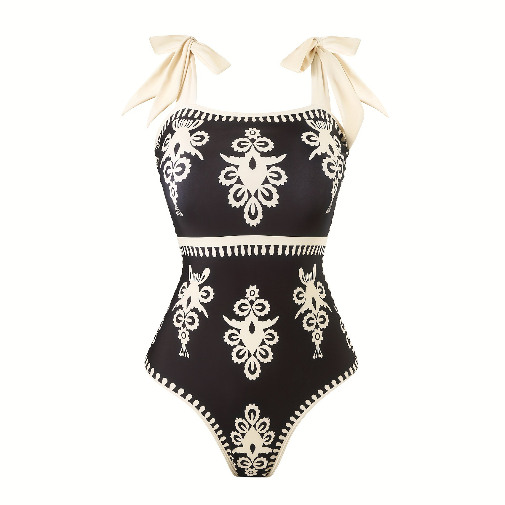 Women's Elegant Vintage Print One-Piece Swimsuit with Skirt