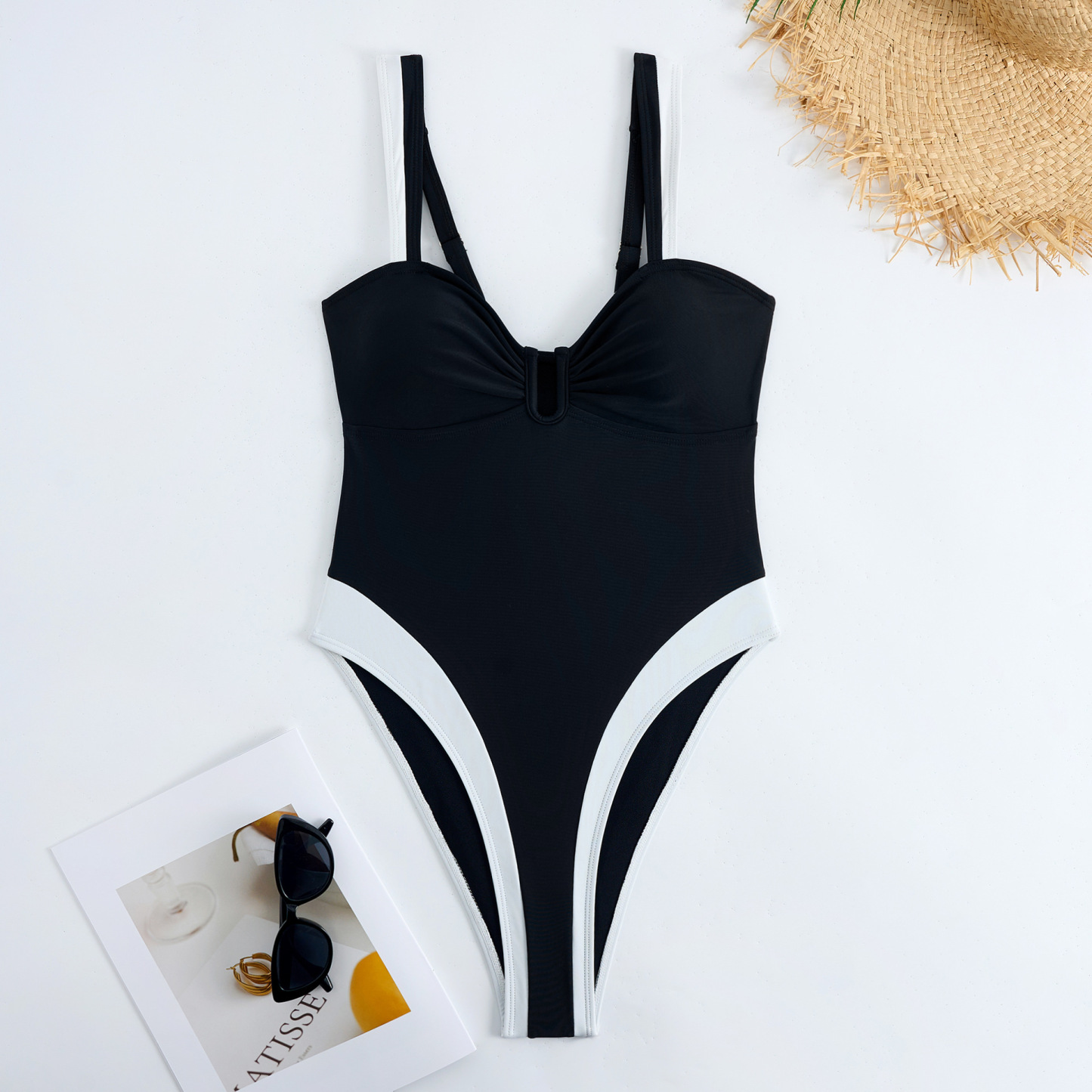 Women's Bestselling Sexy Black and White Color-Block One-Piece Swimsuit