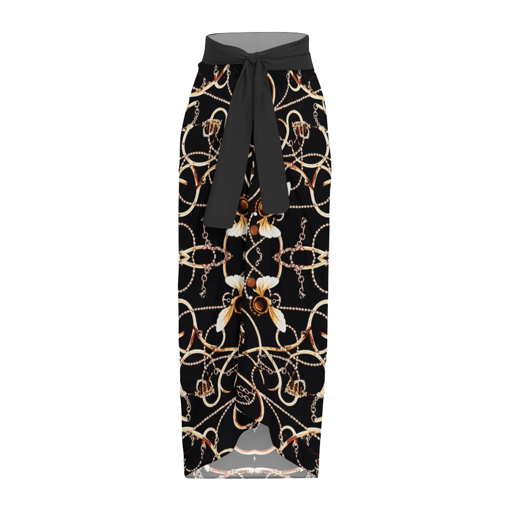 Stylish Chain-Detail One-Piece Swimsuit and Maxi Sarong Skirt