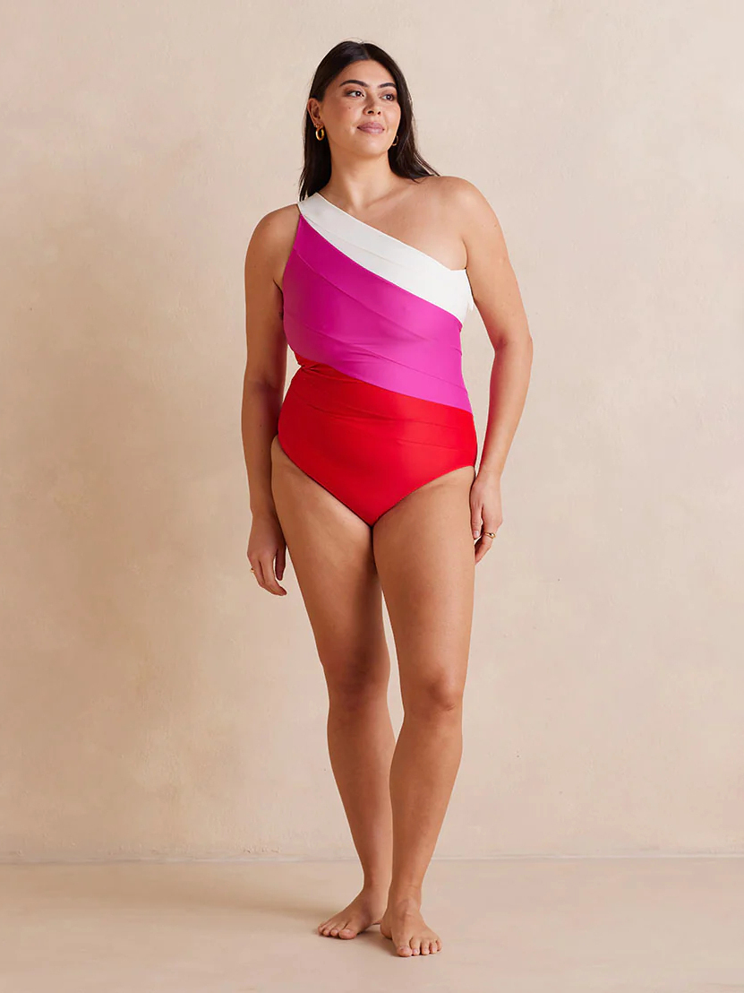 Best-Selling One-Shoulder Contrasting Swimsuit