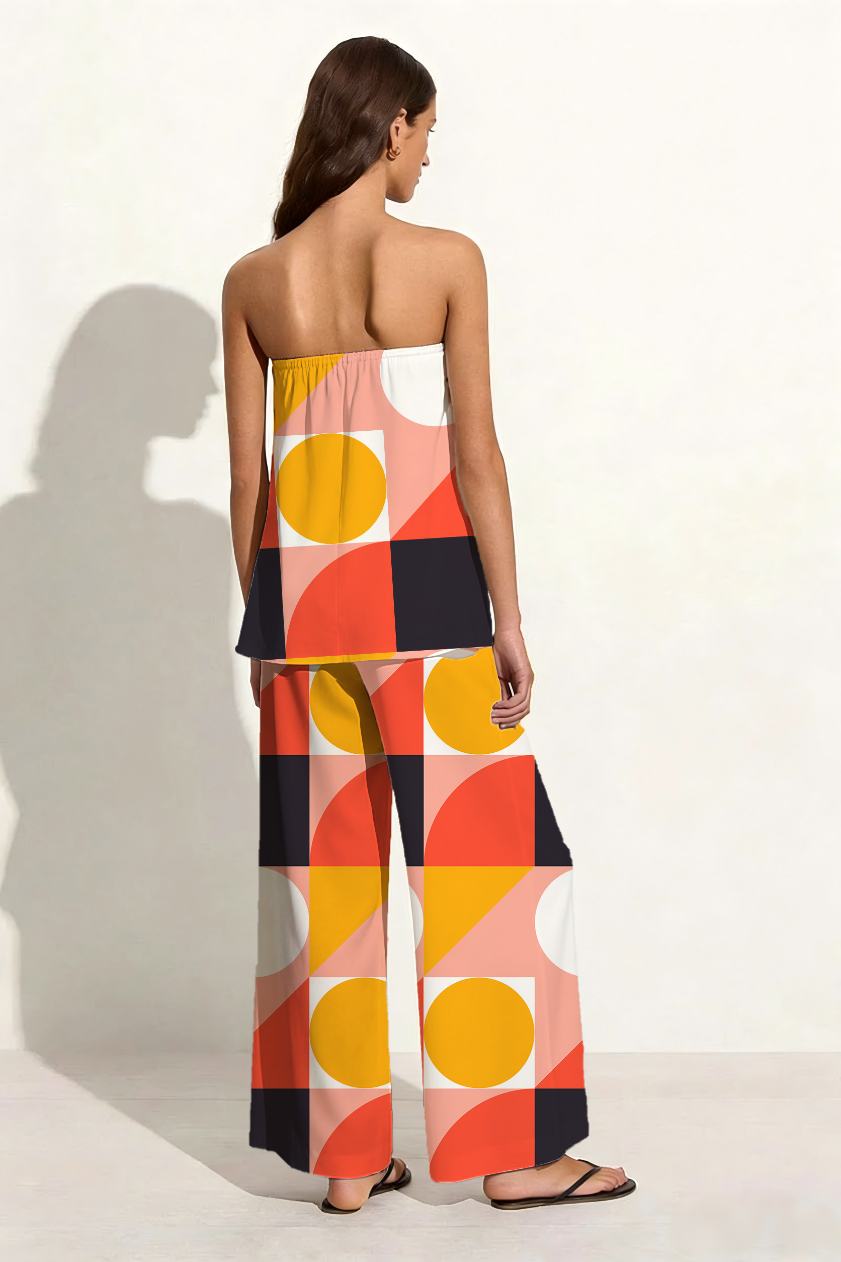 Mid-Century Modern Geometric Strapless Wide Leg Set