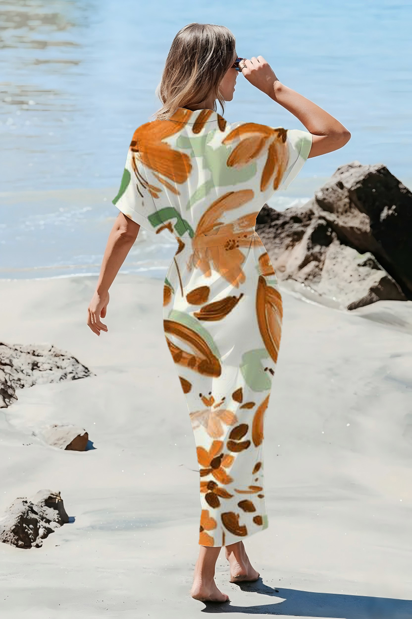 Watercolor Autumn Leaf Maxi Dress