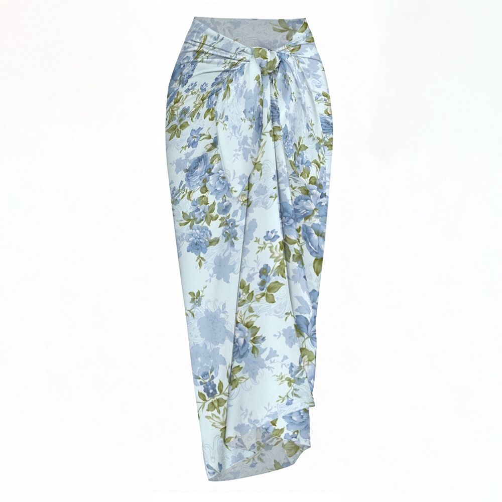 Tropical Floral Halter Tie Bikini Set with Matching Sarong Skirt