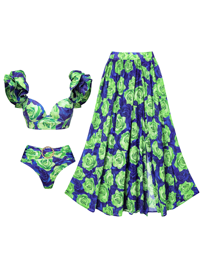 Ruffle Printed One Piece and Skirt Swimwear