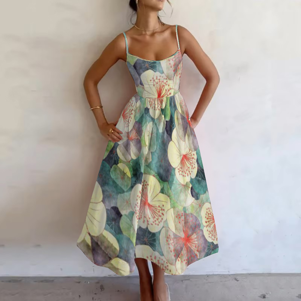 Women's Watercolor Garden Printed Slip Dress