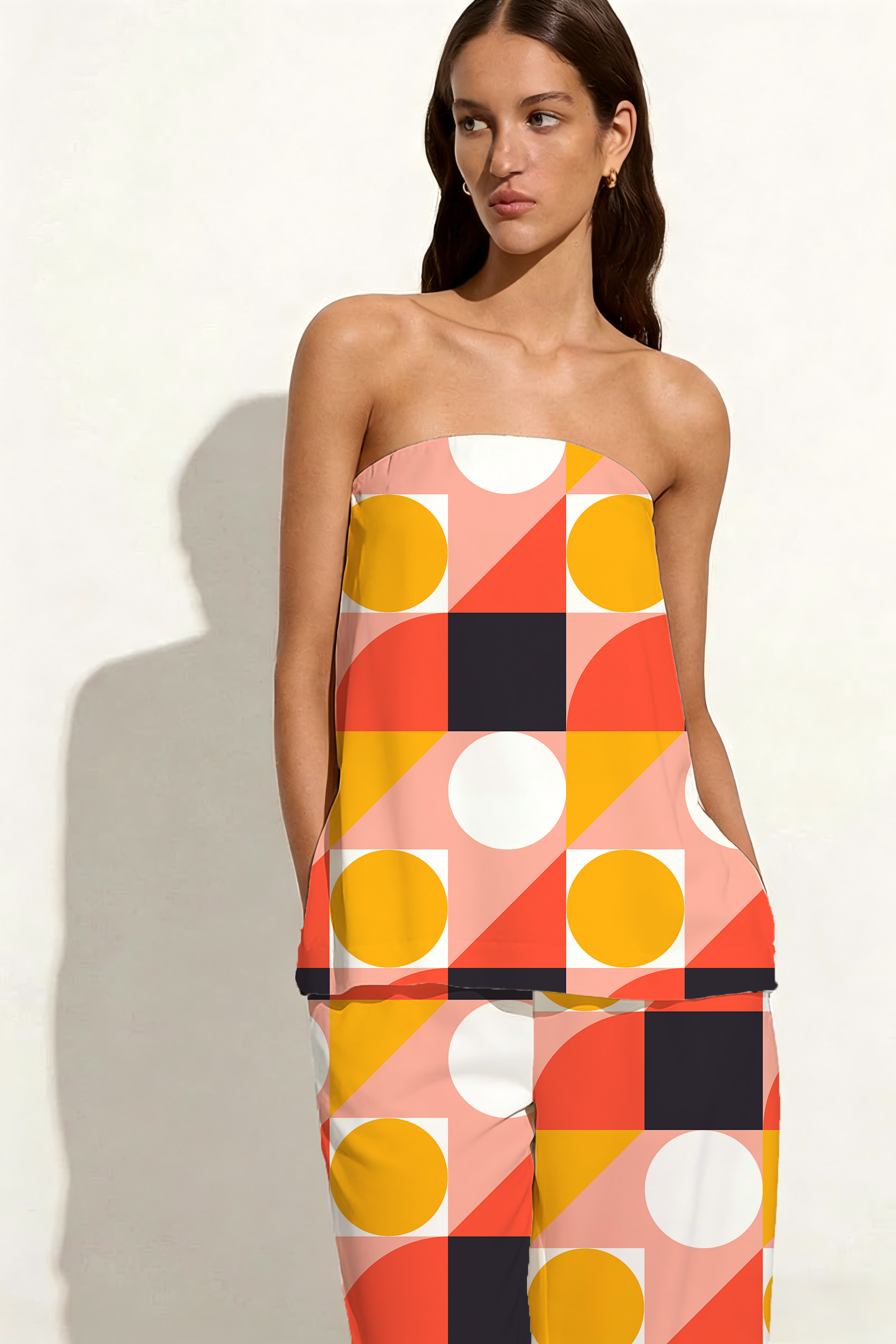 Mid-Century Modern Geometric Strapless Wide Leg Set