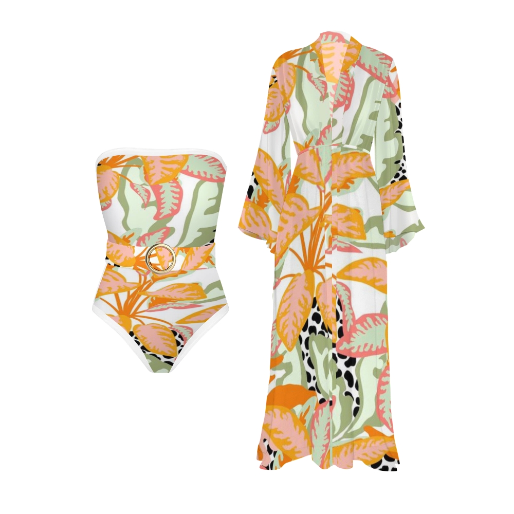Bandeau Printed One Piece With Kimono