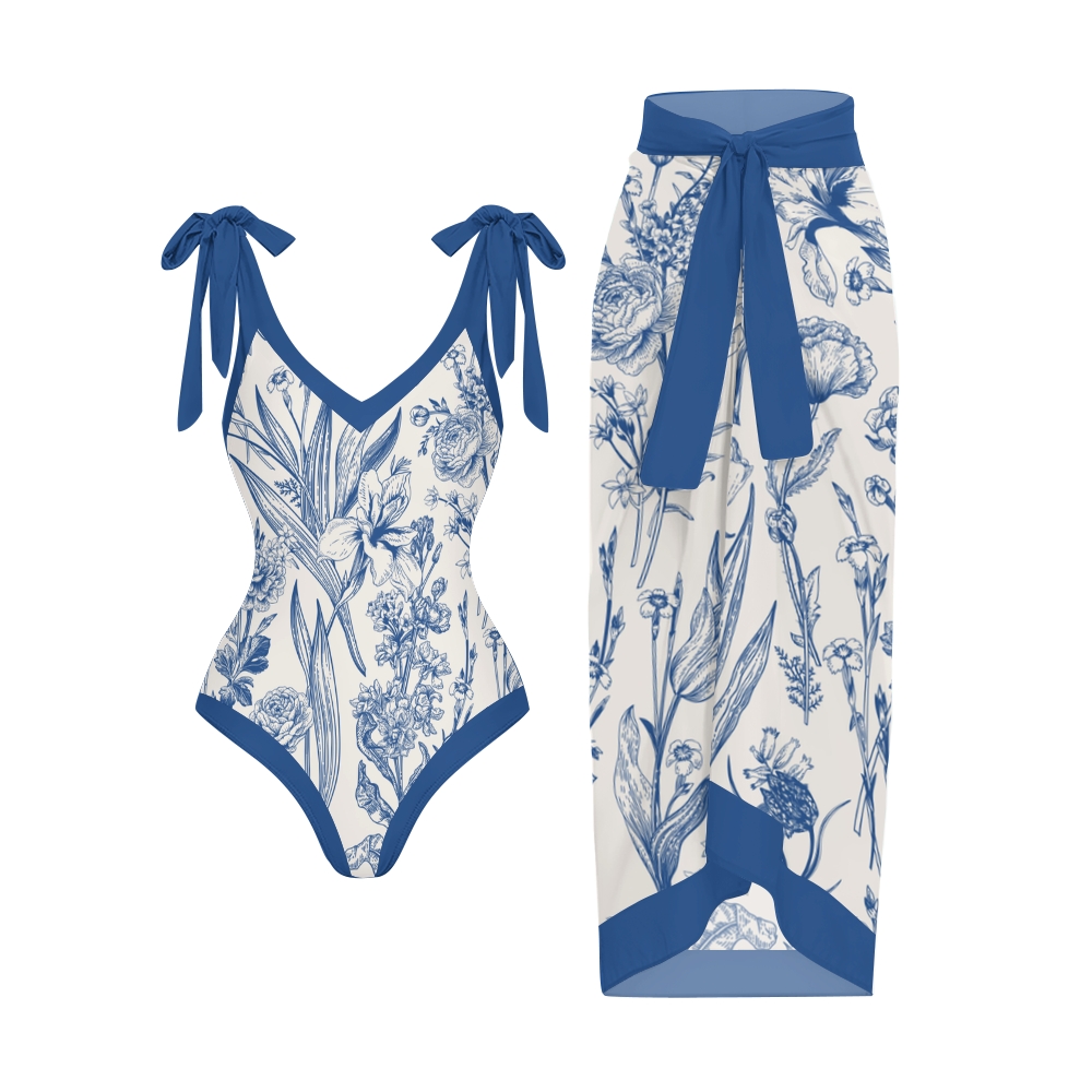 Casual Printed One Piece Swimsuit And Cover up