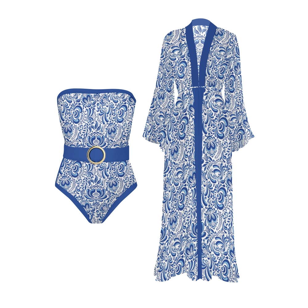 Bandeau Printed One Piece With Kimono