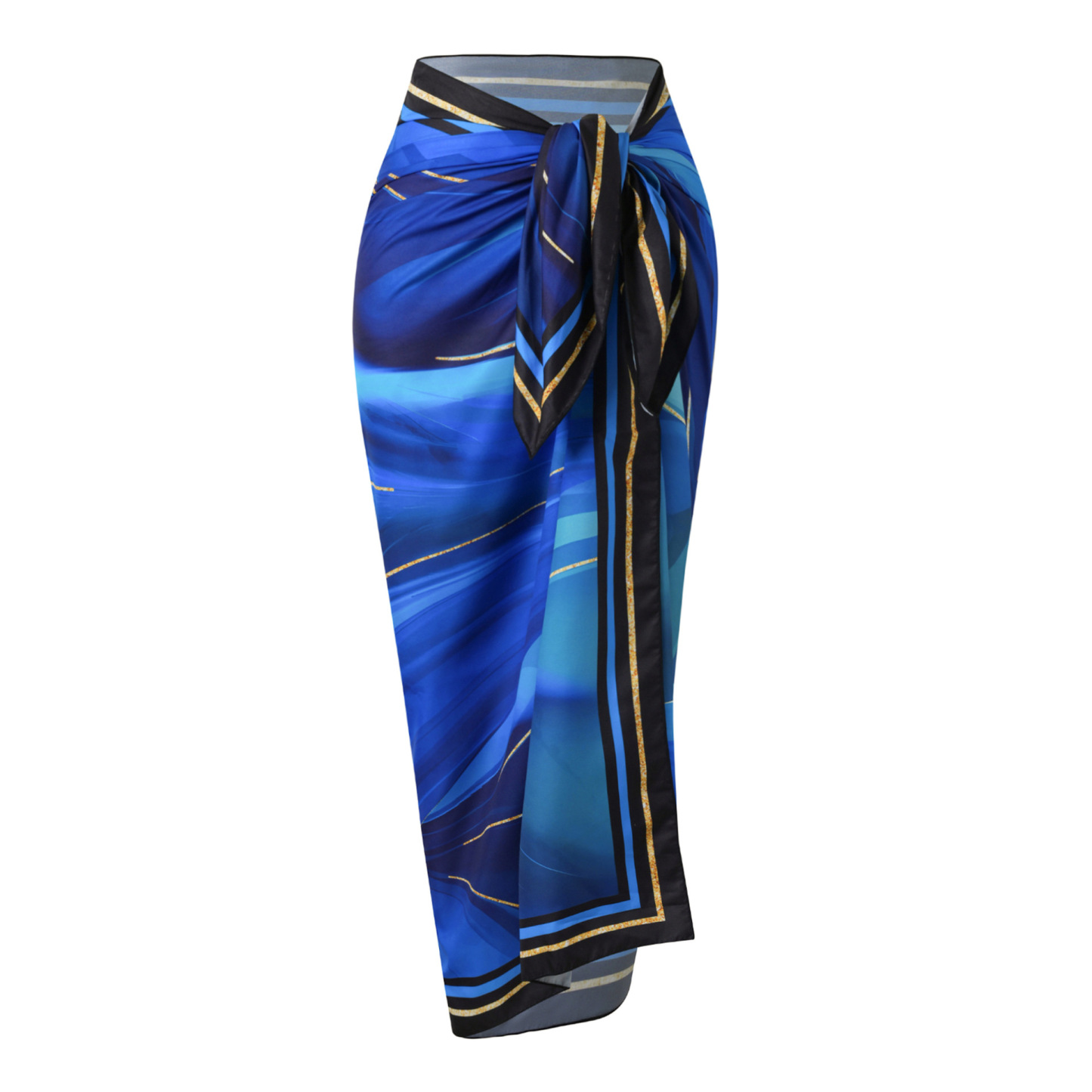 Women's Blue Gradient Print with Gold Foil Trim One-Piece Swimsuit with Skirt