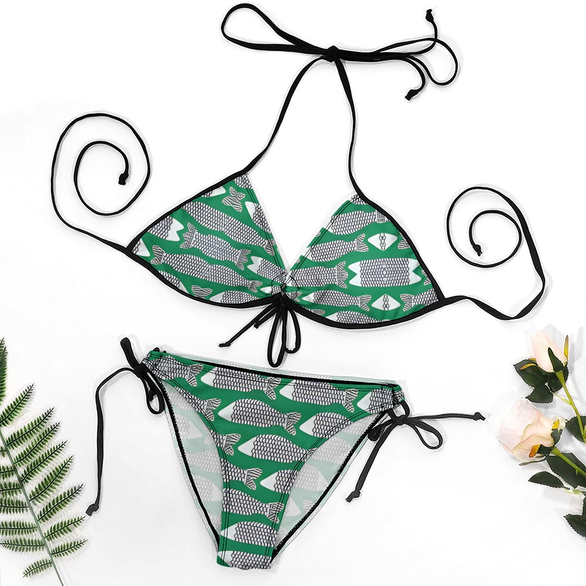 Ocean Inspired Bikini for Women Playful Fish Motif with Halter Neck and Ring Detail