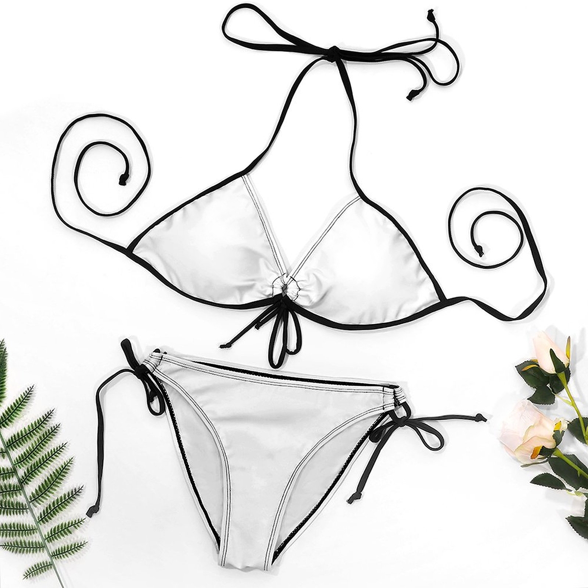 Women's Bikini Set with Black Trim and Tie Side Bottoms