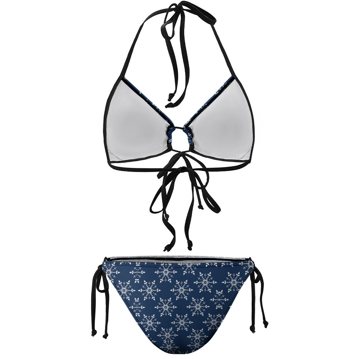 Women's Snowflake Bikini Set Navy and White Print with Tie Side Bottoms