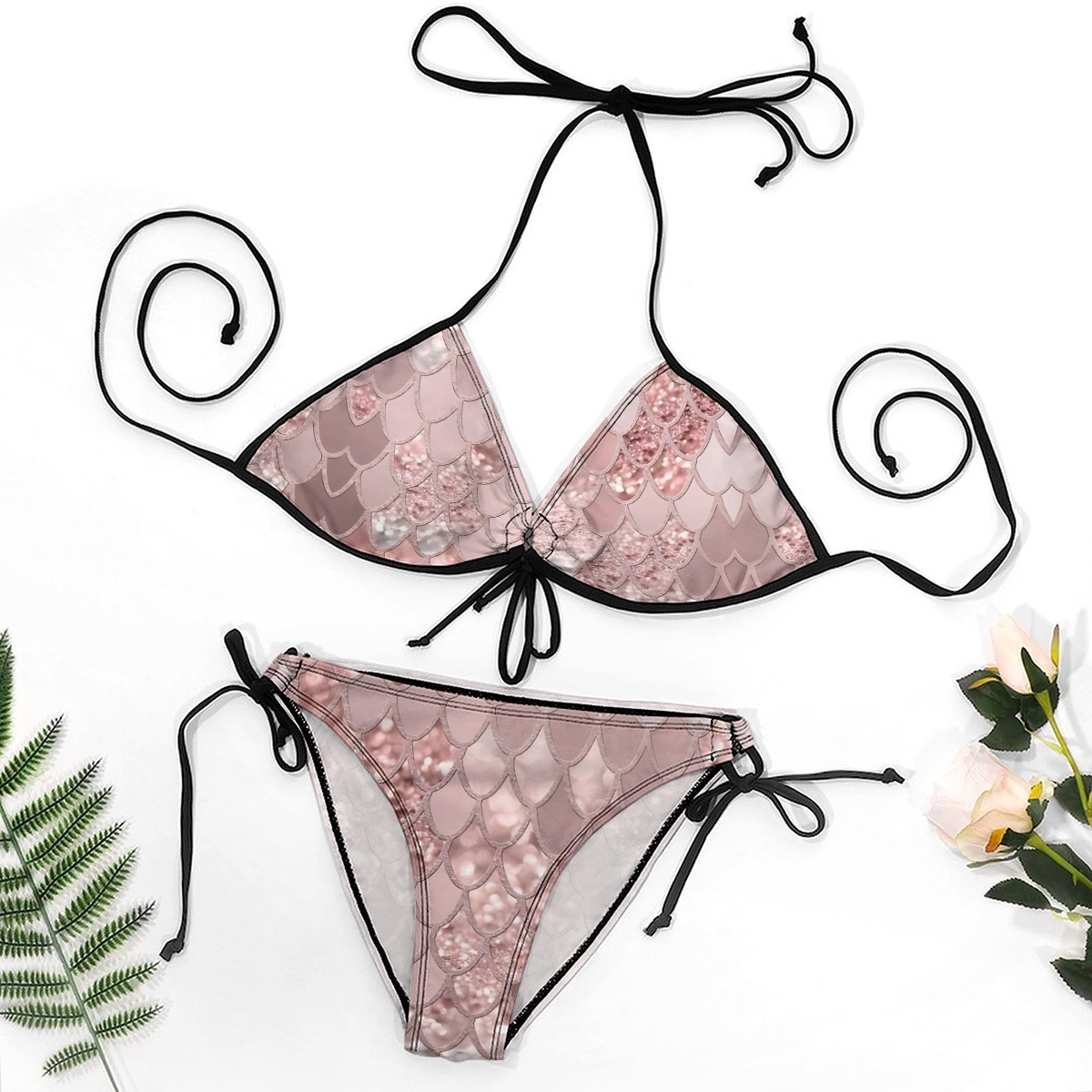 Two Piece Bikini Set for Women Ocean Fantasy Theme with Tie Front and Side Tie Bottoms