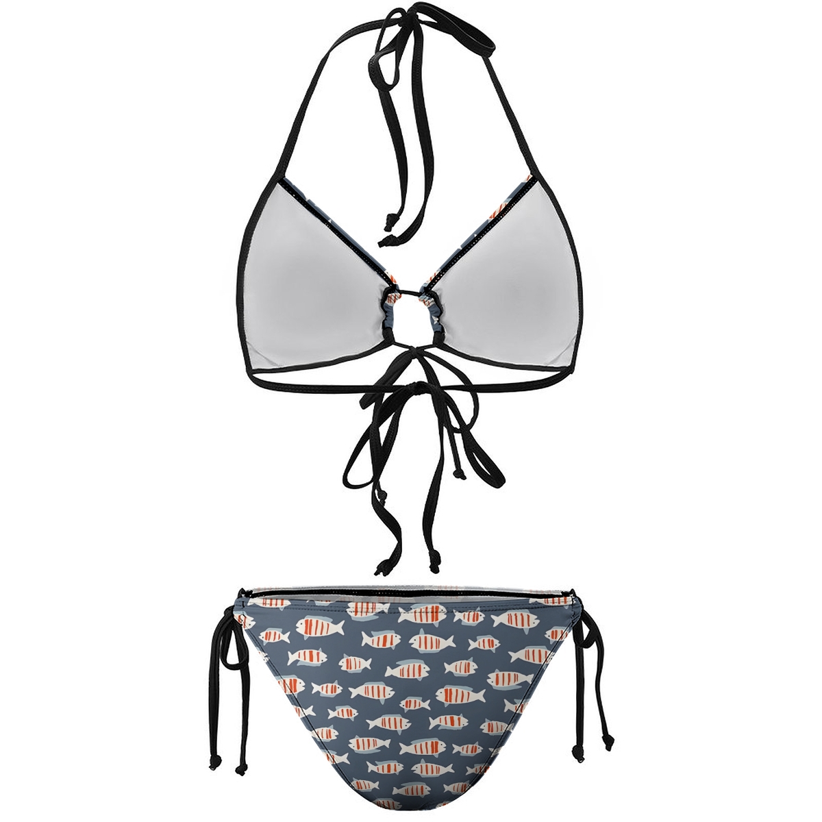 Ocean Inspired Bikini for Women Playful Fish Motif with Halter Neck and Tie Front