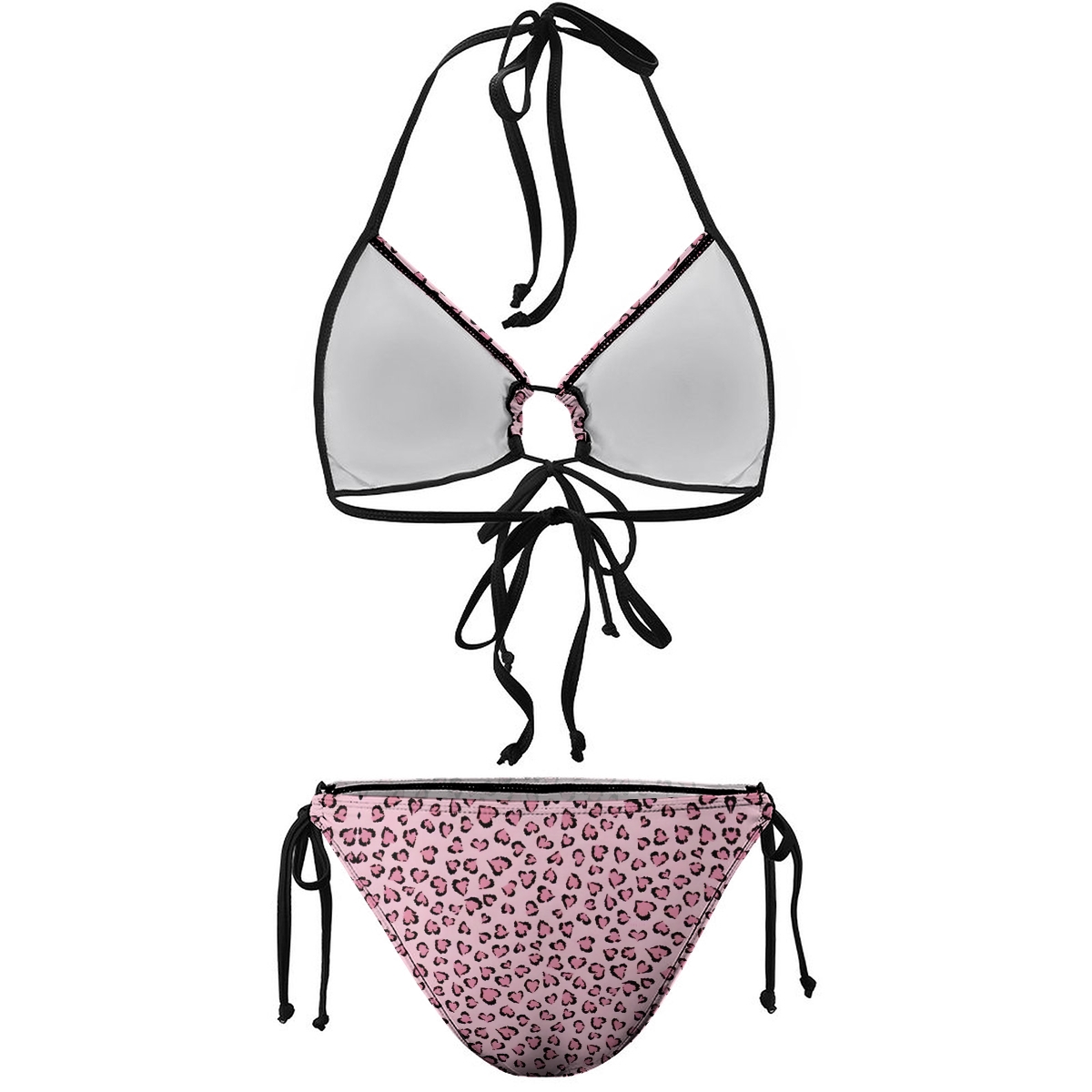 Women's Pink Leopard Bikini Set Bold Animal Print with Tie Side Bottoms