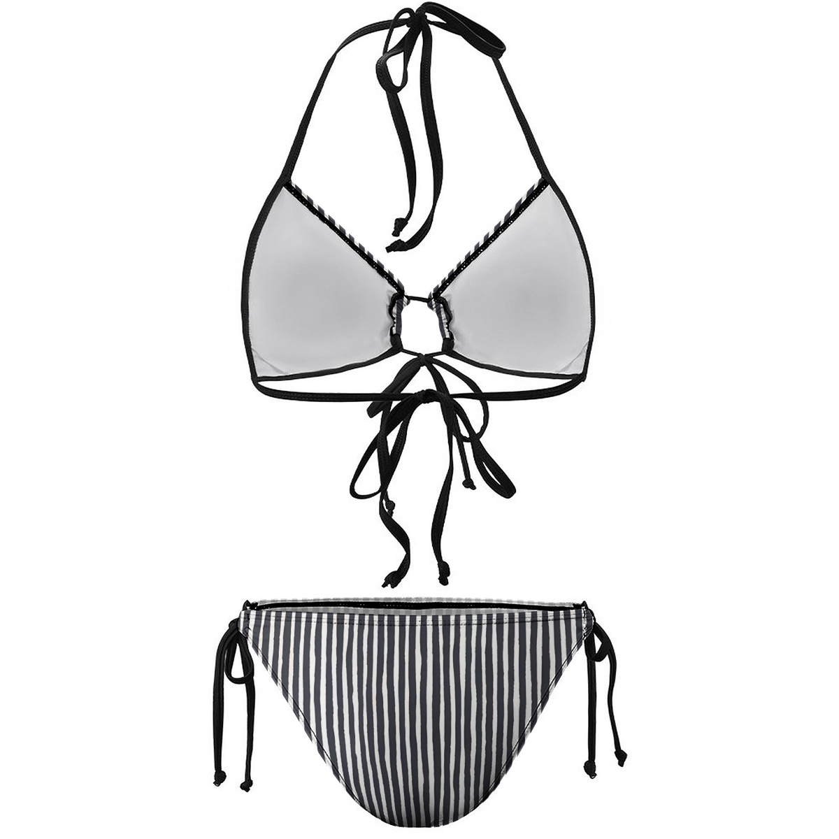 Women's Striped Bikini Set Black and White Vertical Lines with Tie Side Bottoms