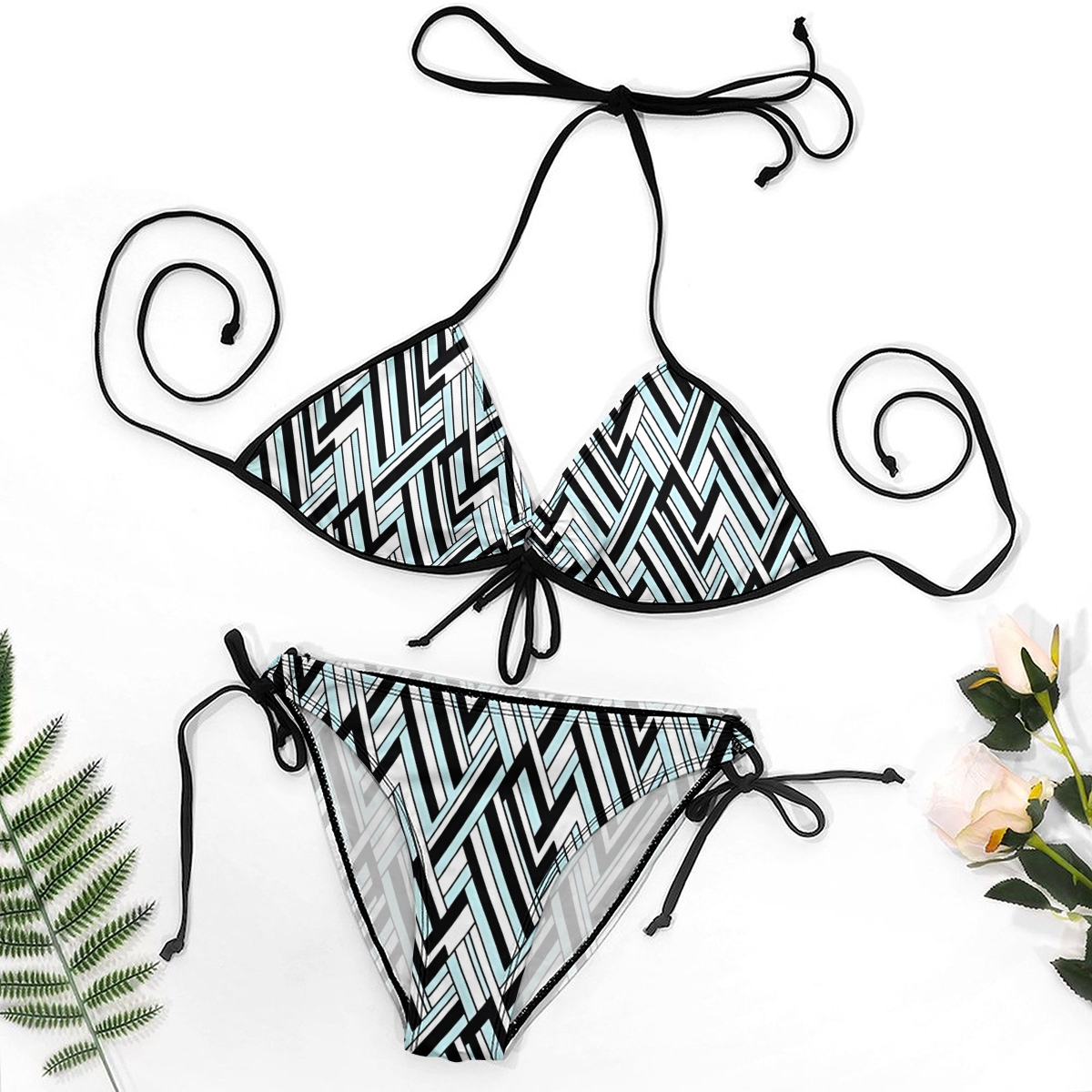 Women's Geometric Bikini Set Zigzag and Chevron Print with Tie Side Bottoms