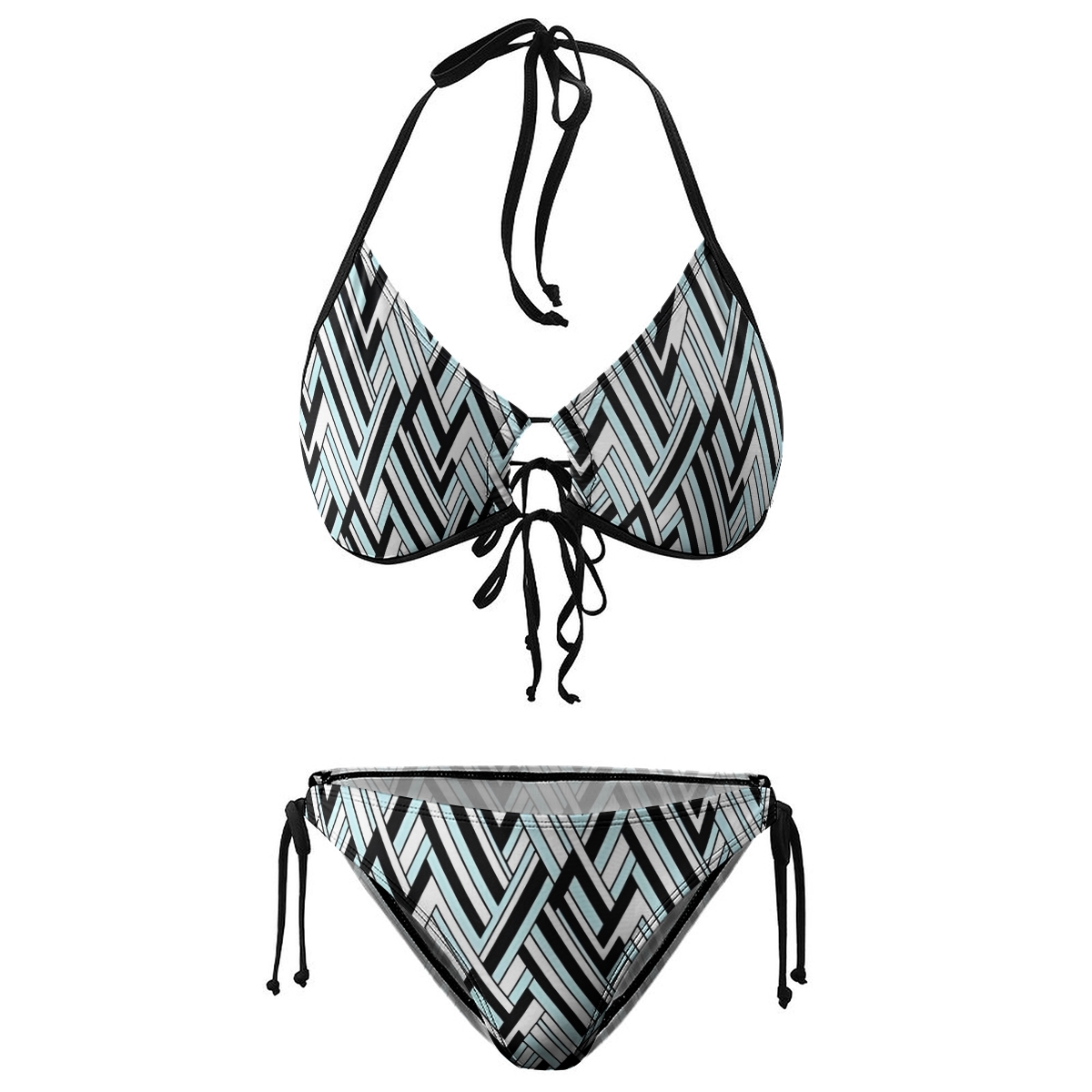 Women's Geometric Bikini Set Zigzag and Chevron Print with Tie Side Bottoms