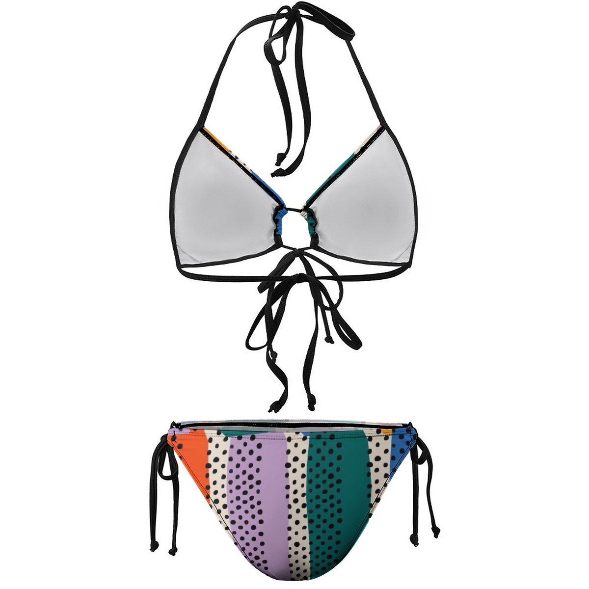 Women's Striped Bikini Set Multicolor Vertical Lines and Polka Dots with Tie Side Bottoms