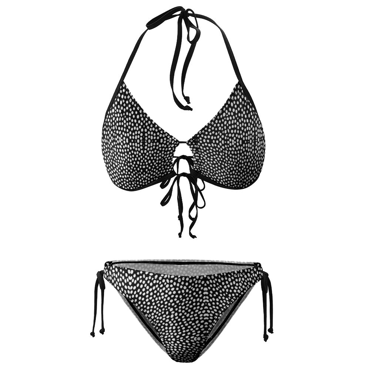 Women's Polka Dot Bikini Set Black and White Print with Tie Side Bottoms
