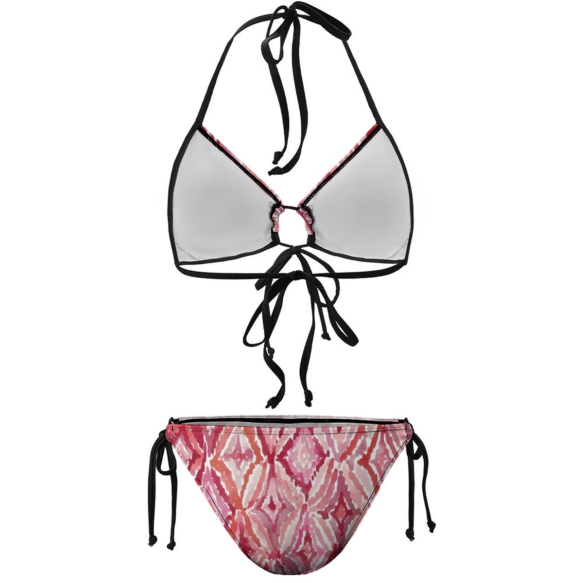 Stylish Bikini Set Multicolor Geometric Design with Black Straps and Adjustable Bottoms