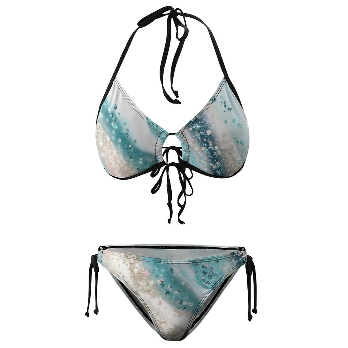 Boho Style Bikini for Women Abstract Tribal Motif with Halter Neck and Tie Details