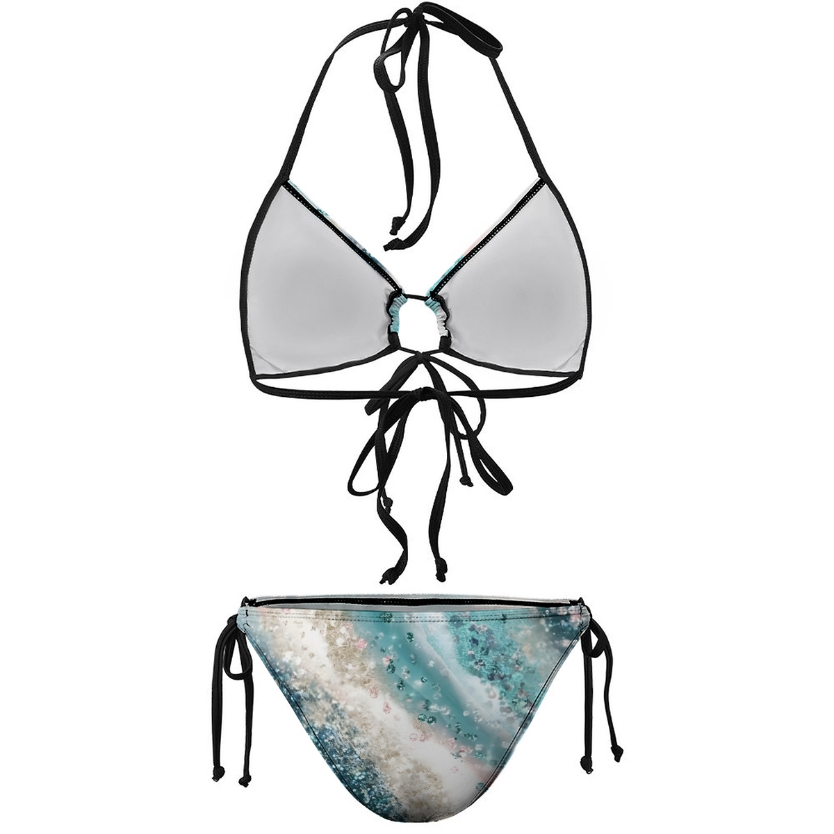 Boho Style Bikini for Women Abstract Tribal Motif with Halter Neck and Tie Details