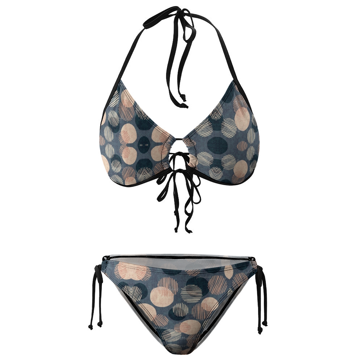 Women's Checkered Bikini Set Beige and Terracotta Squares with Tie Side Bottoms