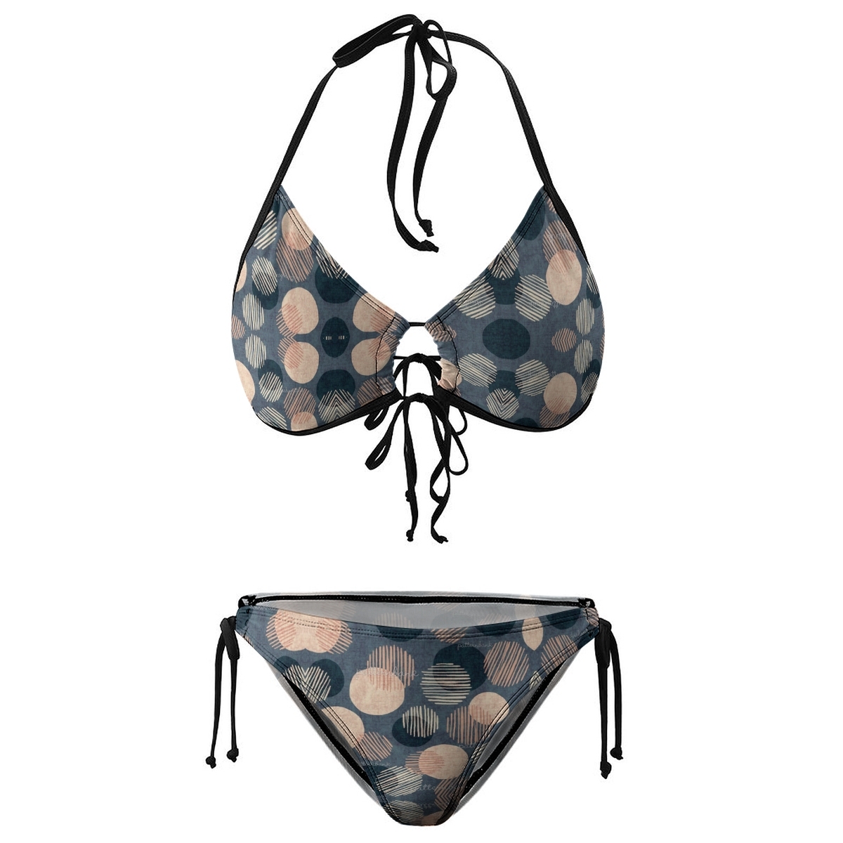 Women's Checkered Bikini Set Beige and Terracotta Squares with Tie Side Bottoms