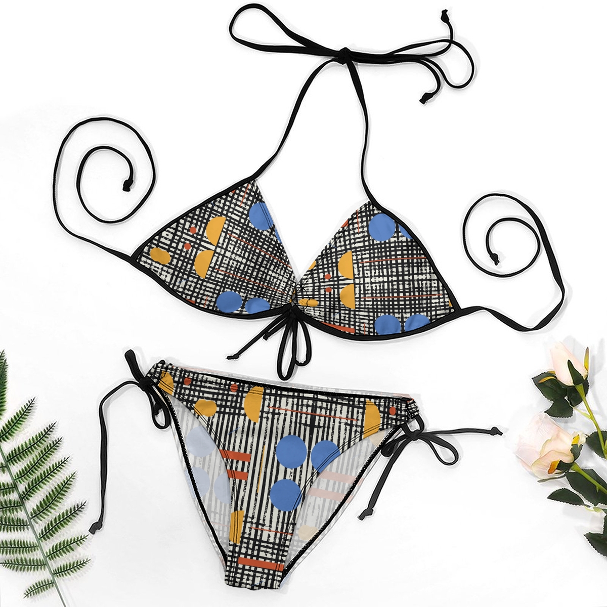 Women's Resort Style Bikini Abstract Geometry Design Two Piece Swimwear