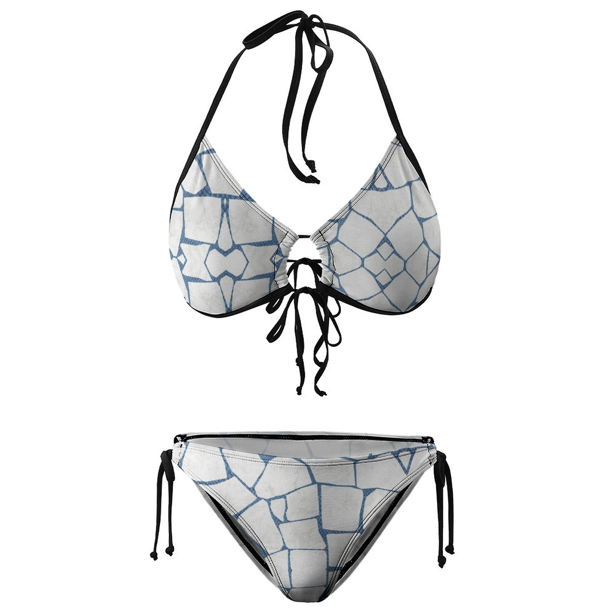 Women's Resort Style Bikini Irregular Blue Tile Design Two Piece Swimwear