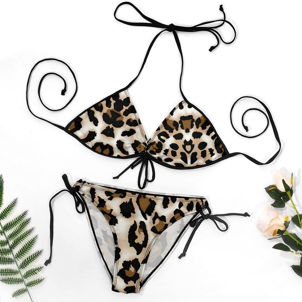 Women's Leopard Print Bikini Set Classic Animal Pattern with Tie Side Bottoms