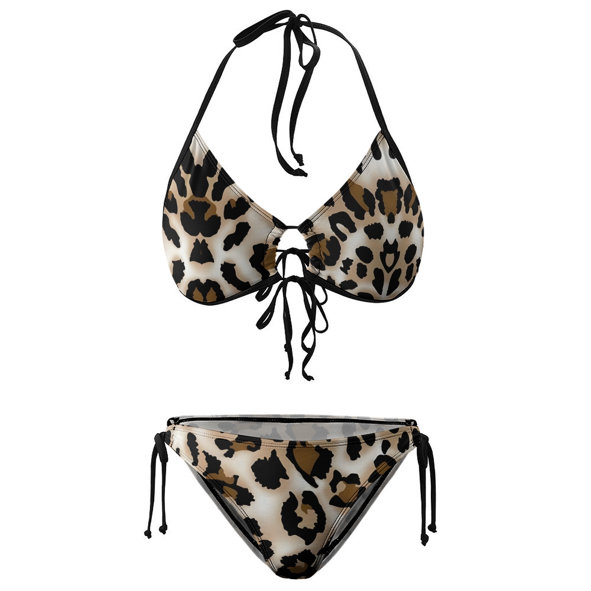 Women's Leopard Print Bikini Set Classic Animal Pattern with Tie Side Bottoms
